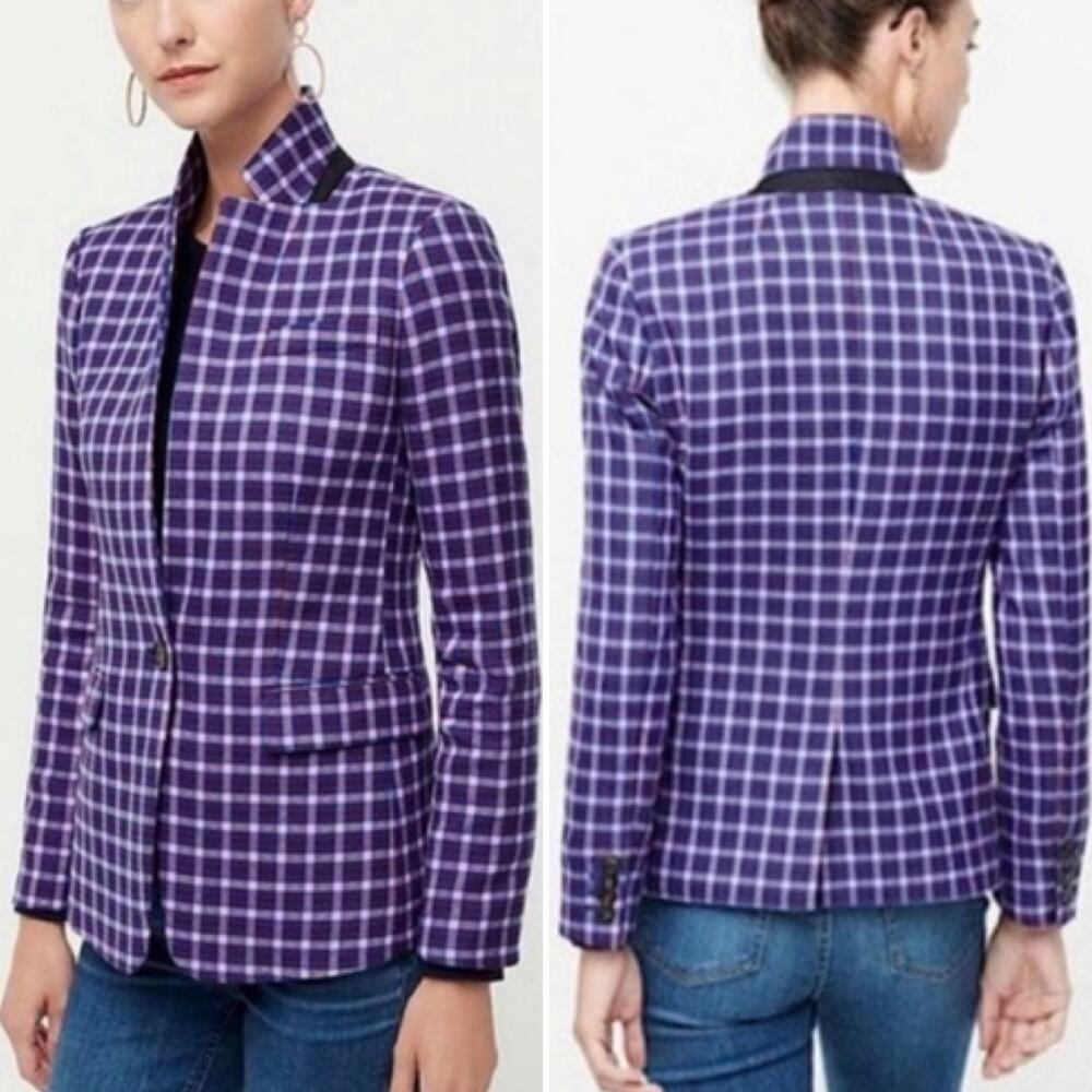 J. Crew Regent Checkered Plaid Blazer Women’s size 0, purple, red blue pink